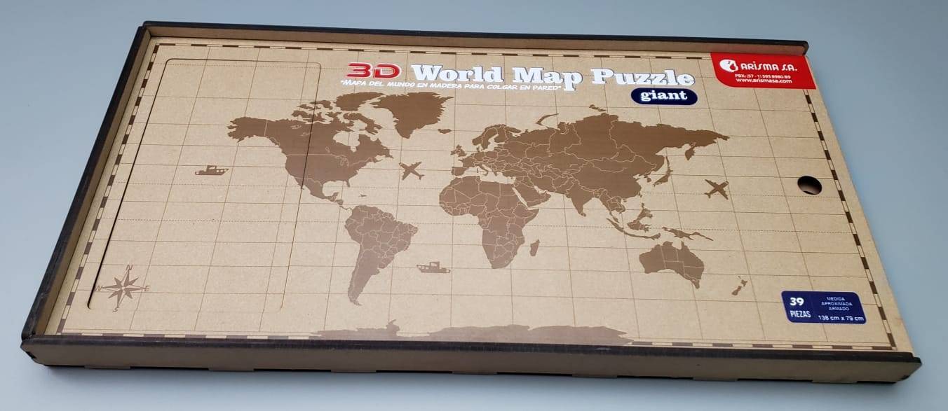Mapa del mundo de madera 3D